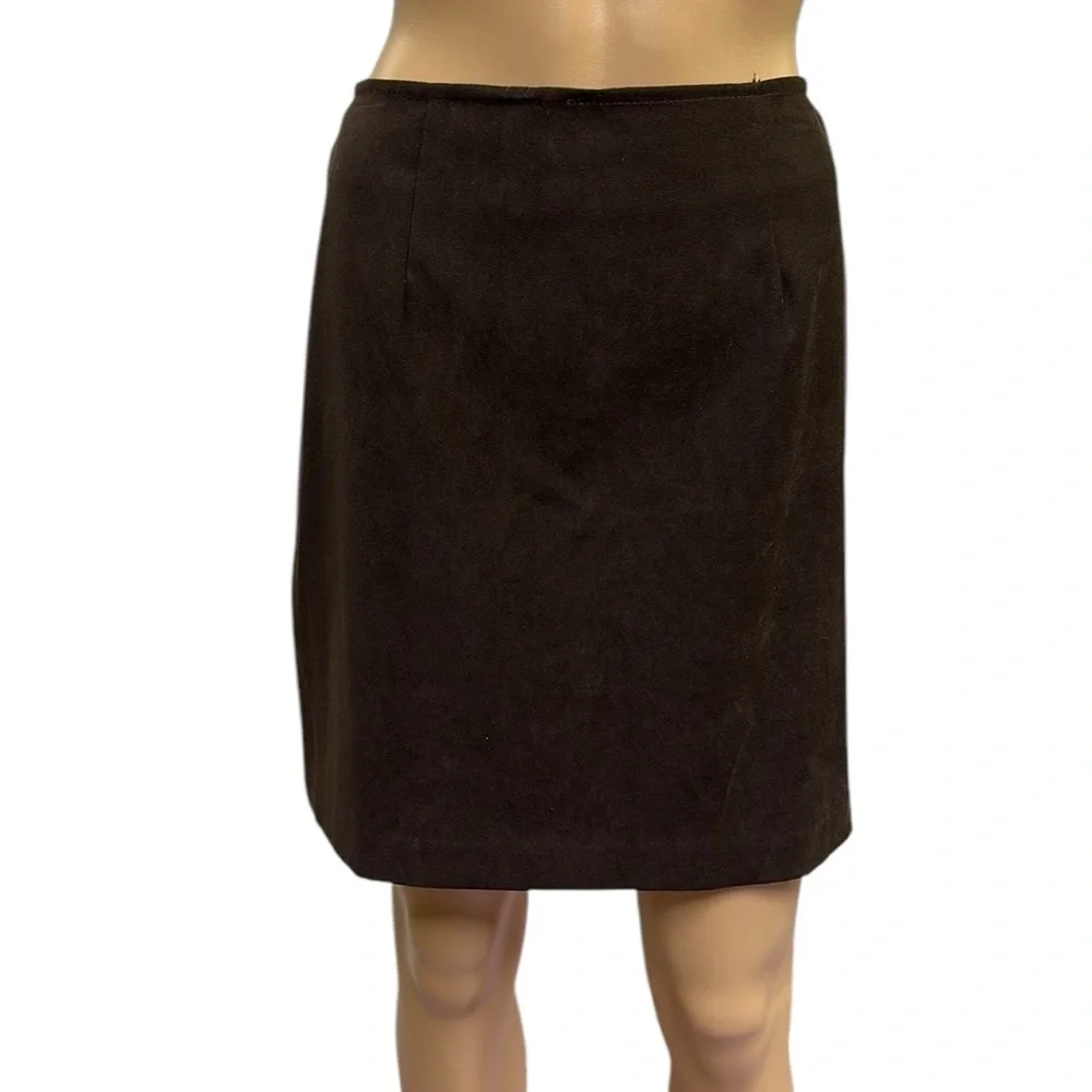 Brown Faux Suede Zip Back Pencil Skirt Sueded Imported Dry Clean Womens 5/6
